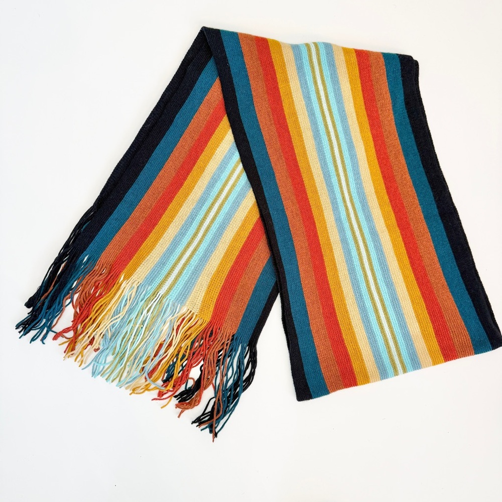 NARDI & TAGLIAFERRI Vintage Multi-colored Striped Fringed Knit Scarf